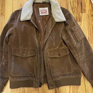 Levi's Brown Suede Bomber Jacket with Cream Sherpa Collar